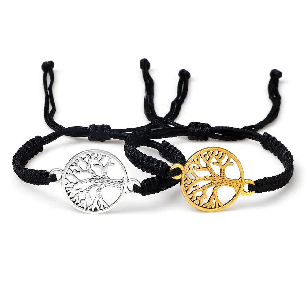 2pcs/set Red Black Life Tree Thread Bracelet Men Handwoven Braided Adjustable Tibetan Buddhist Bracelet Women Lover Jewelry Gift