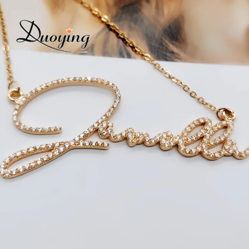 Duoying Initial Letters Pendant 925 Sterling Silver Zirconia Necklaces Women Personalized Rhinestone Necklace with Names