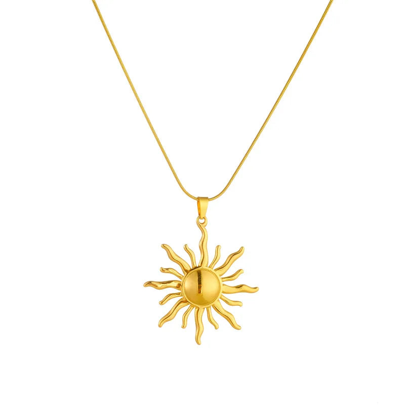 316L Stainless Steel Golden Fashion Sun Pendant Necklace For Women Girl 2024 New Concise Solar Neck Chain Jewelry Gift