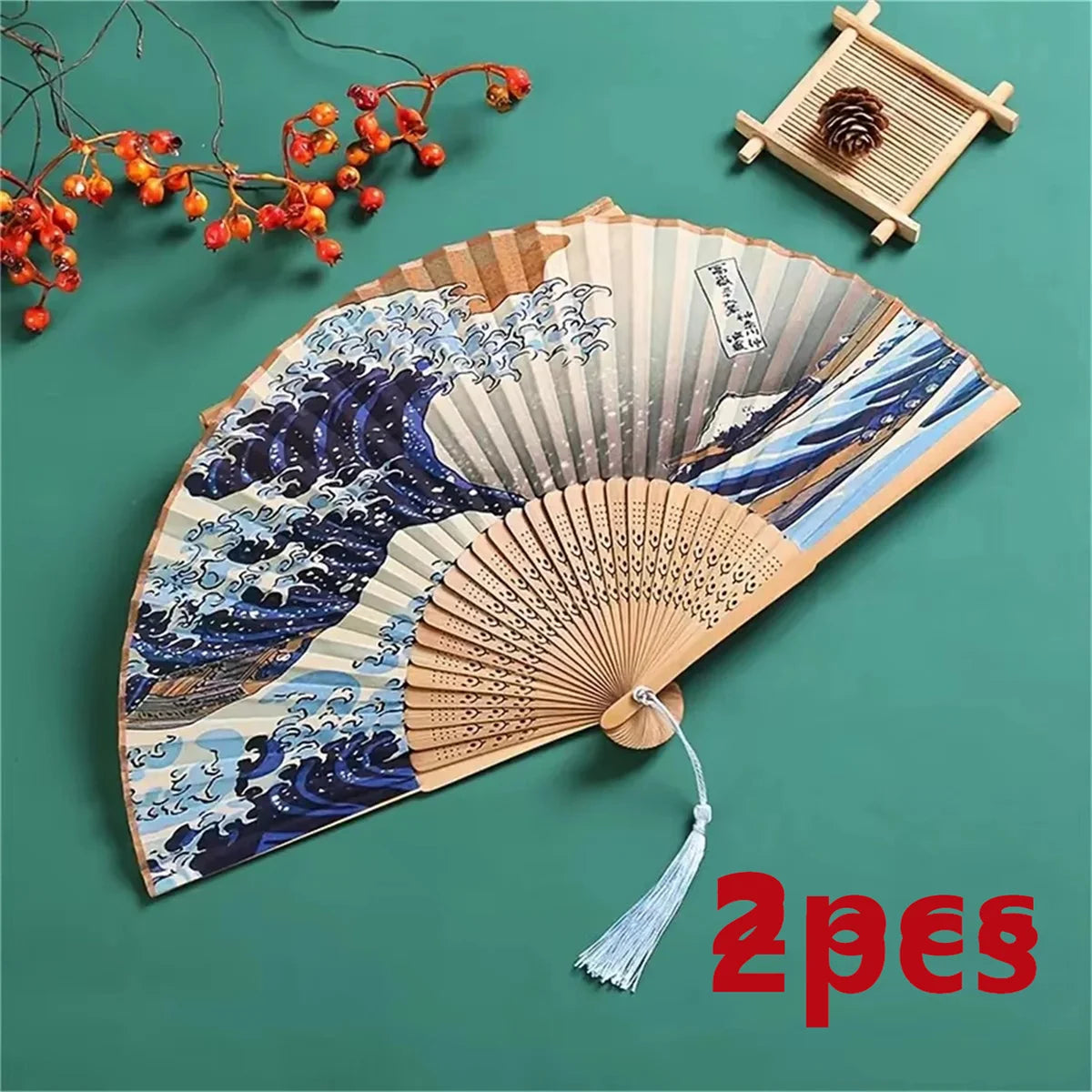 Vinatge Wave Fan Portable Folding Fan Pocket Fan For Wedding Party Decoration Dancing Performances Gifts