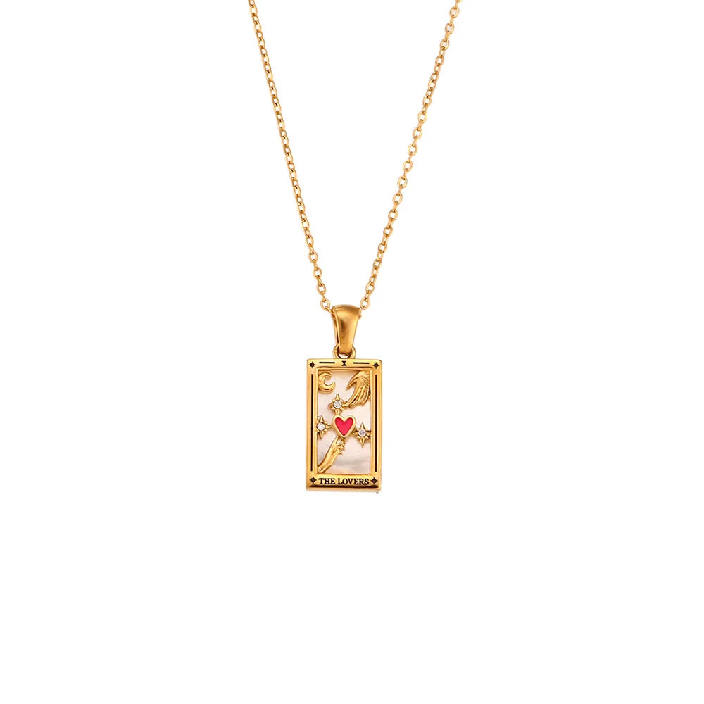 Gold Color Necklace for Women Zircon Christmas Jewelry Colorful Geometric Meaningful Sun Lover Stainless Steel Tarot Necklaces