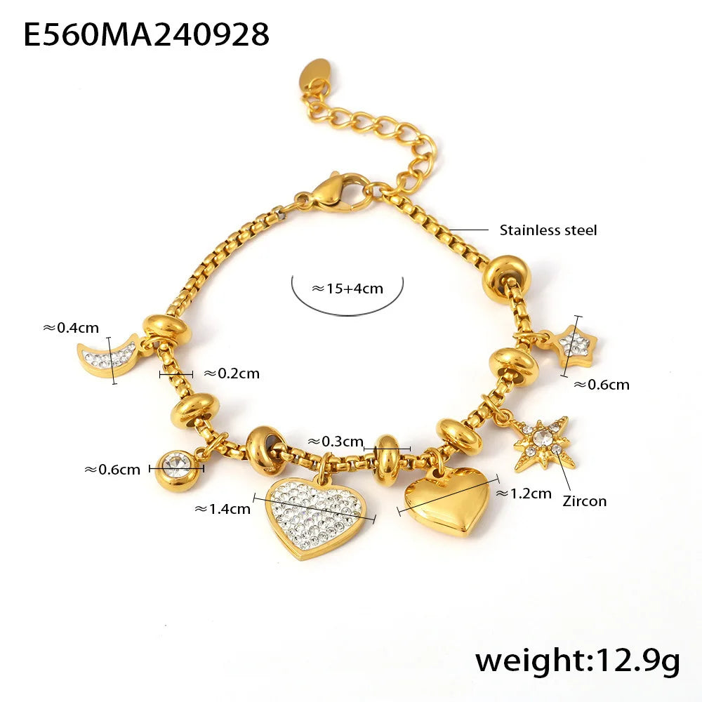 316L Stainless Steel Heart Charm Bracelets For Women 18k Gold Plated Various Pendants With Shining Zircon Women's Hand Bracelet