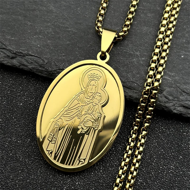 Hip Hop Virgin Mary Medal Our Lady of Guadalupe Necklace Stainless Steel Pendant Necklace Women/Men Jewelry virgen de guadalupe