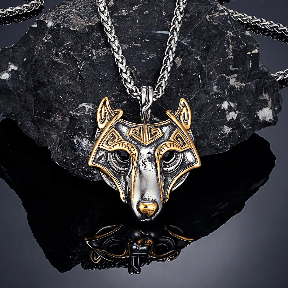 Punk Vikings Celtic Wolf Necklaces Mens Norse Mythology Odin Rune Stainless Steel Animal Pendant Amulet Never Fade Male Jewelry