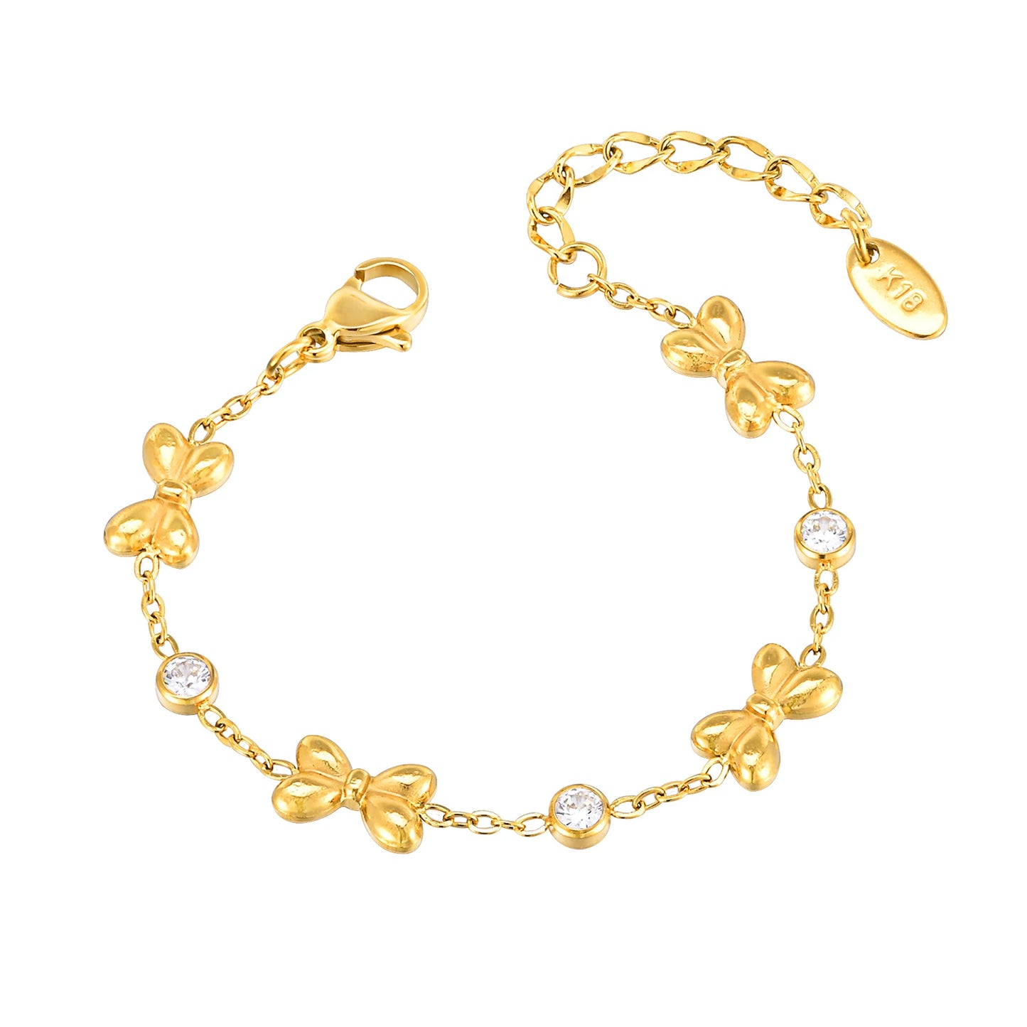 Vnox Stainless Steel Children's Bracelet For Baby Girls,Cubic Zirconia Inlay With Bow Element Chain,Cute Style Jewelry Daily