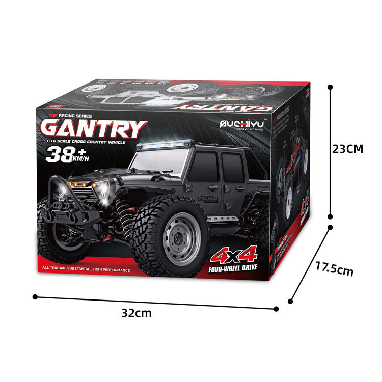 Black RC truck packaging showing speed and size dimensions