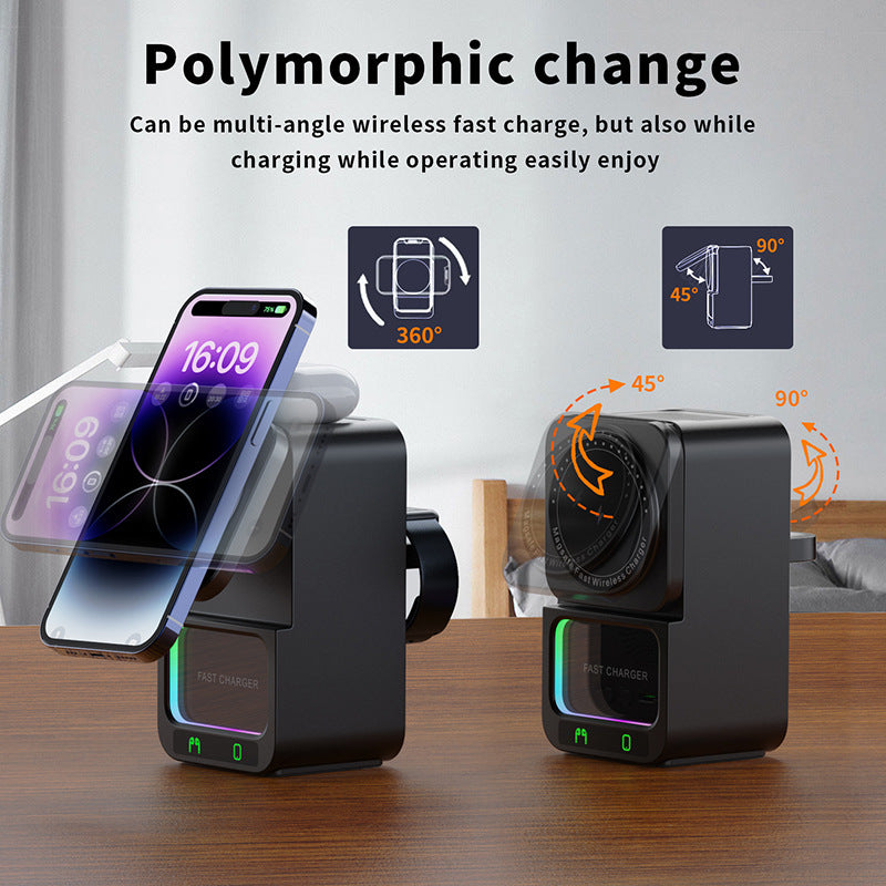 A Bluetooth speaker and a wireless charger integrated into a single device. Can be multi-angle wireless fast charge .