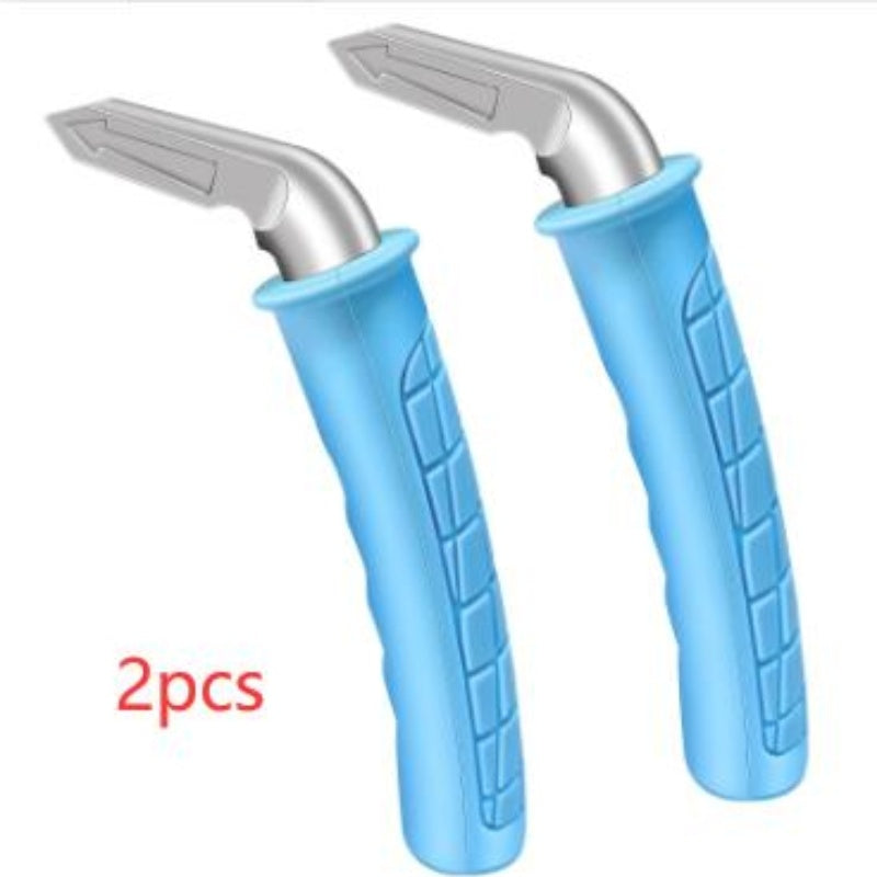 2 blue ergonomic vehicle support handles with anti-slip grip and metal tip, designed for easy car entry and exit assistance.