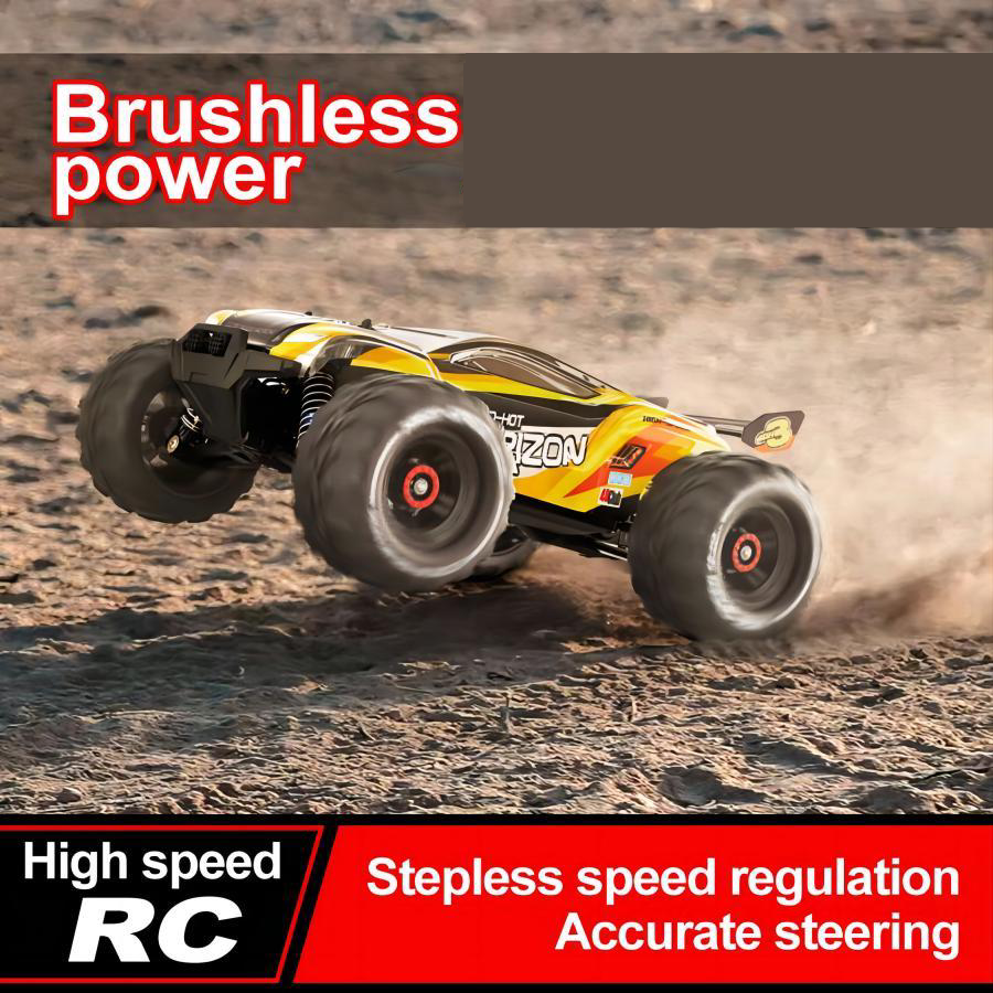 Brushless high-speed RC truck kicking up dust with stepless speed regulation and traction