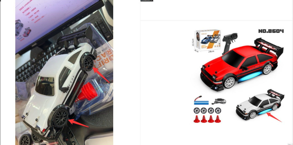 Toy car set with tools on a white background