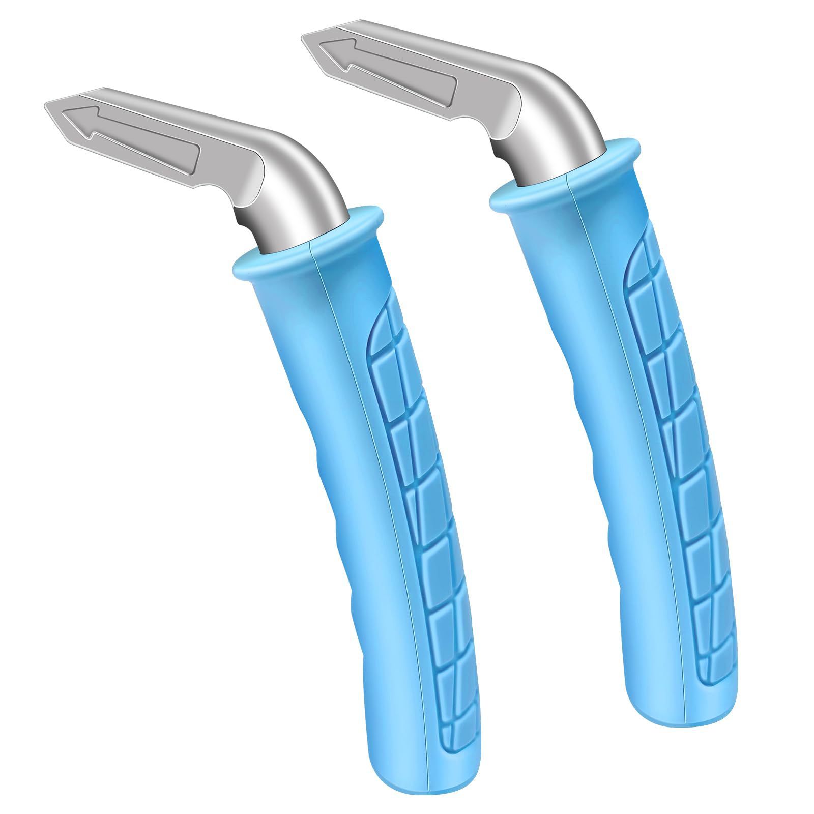 Pair of blue ergonomic vehicle support handles with anti-slip grip and metal tip, designed for easy car entry and exit assistance.