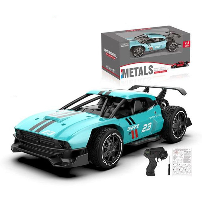 Toy car with remote control and packaging on a white background