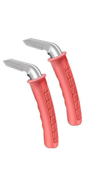 Pair of red ergonomic vehicle support handles with anti-slip grip and metal tip, designed for easy car entry and exit assistance.