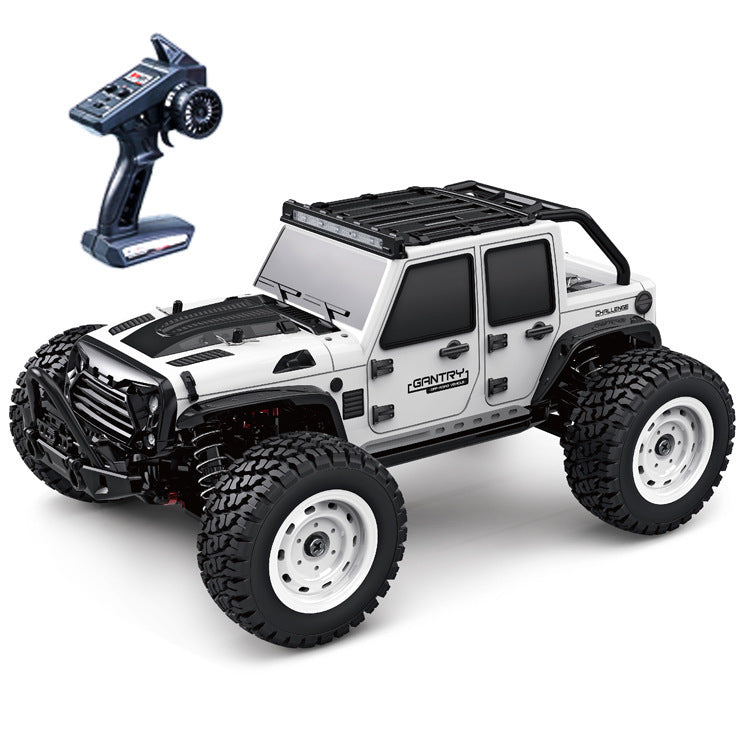 White RC truck with controller on white background