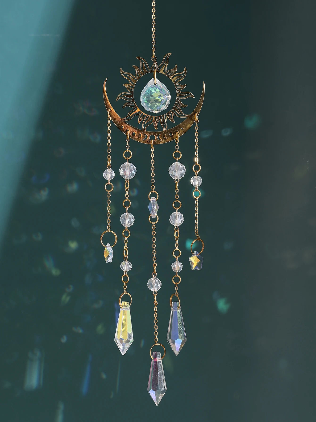 1pc gold flame moon crystal pendant sunlight catcher outdoor garden ab colourful hanging decorations hanging ornaments