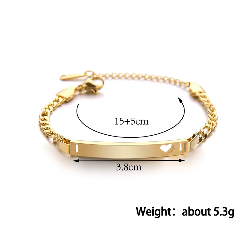 Gold bracelet with measurement details on a white background