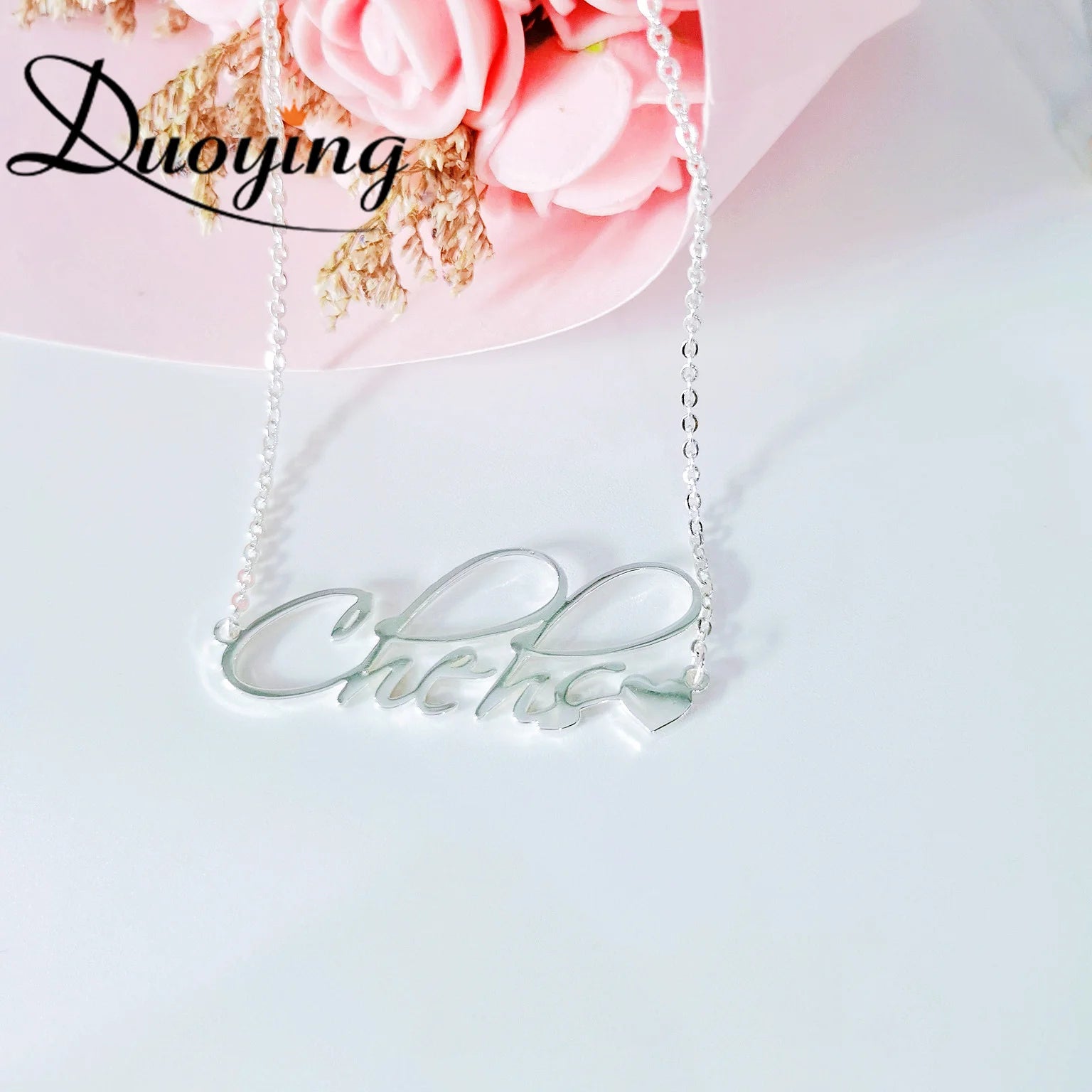 DUOYING Custom Name Necklace With Heart Personlized Customized Nameplate Pendant Necklace For Women Girl Stainless Steel Jewelry
