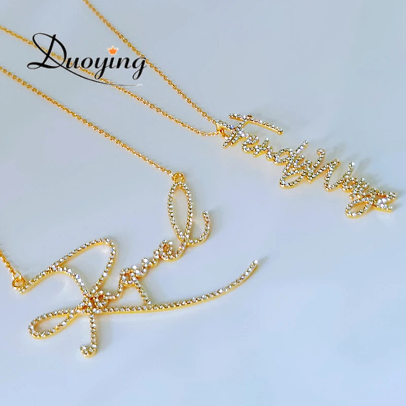 Duoying Initial Letters Pendant 925 Sterling Silver Zirconia Necklaces Women Personalized Rhinestone Necklace with Names