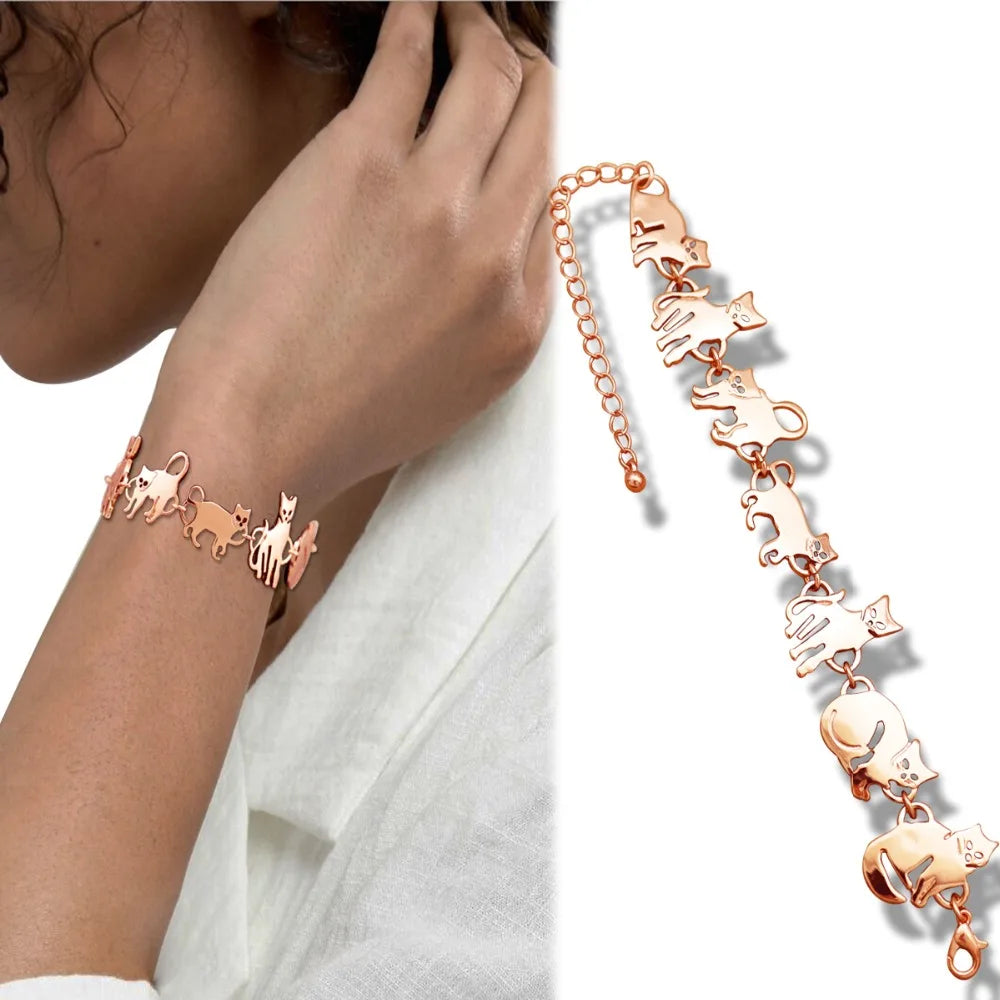 Cat Pendant Charm Chain Link Bracelets For Women Cowgirl Cuff Bangles Party Gift Fashion Jewelry Pulseira Feminina Dropshipping