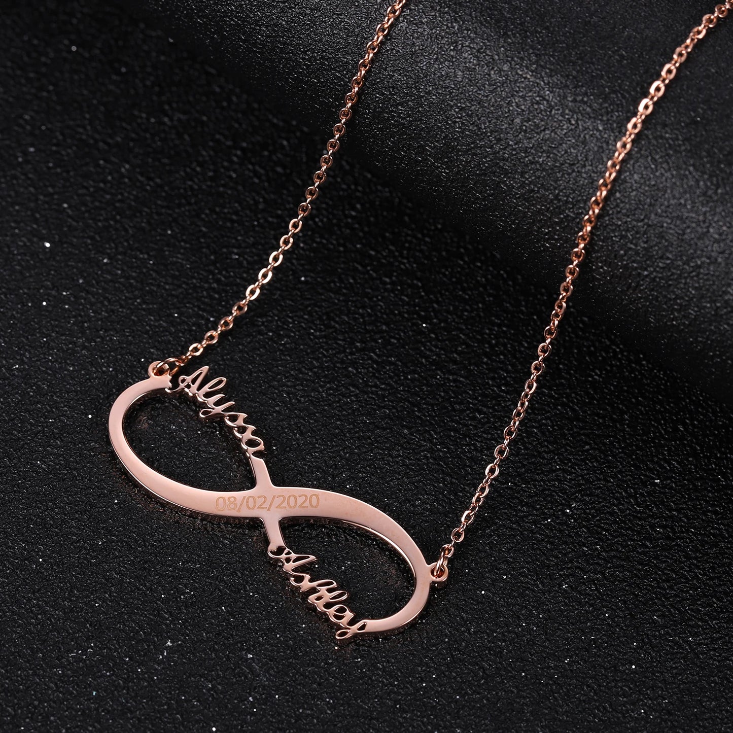 Personalized Infinity Pendant Necklace Engraved Date Stainless Steel Custom Name Couple Necklace Jewelry Best Friend Mother Gift