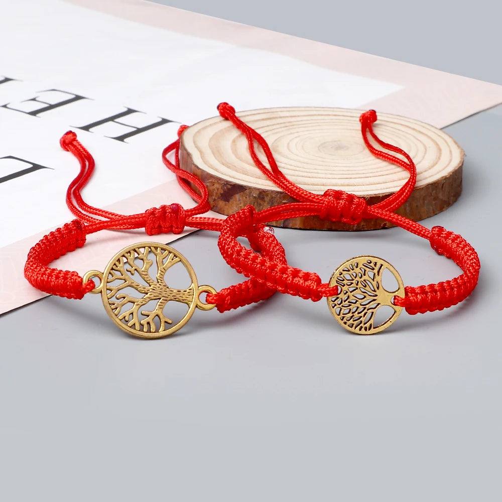 2pcs/set Red Black Life Tree Thread Bracelet Men Handwoven Braided Adjustable Tibetan Buddhist Bracelet Women Lover Jewelry Gift