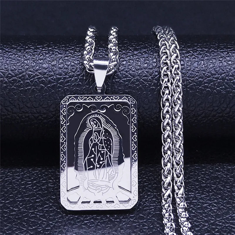 Hip Hop Virgin Mary Medal Our Lady of Guadalupe Necklace Stainless Steel Pendant Necklace Women/Men Jewelry virgen de guadalupe