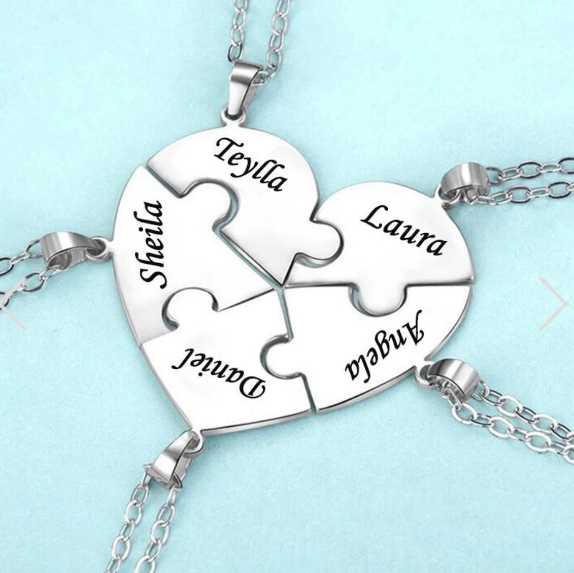 MaiLun Custom Names Puzzled Heart Pendant Necklace Engraved Names Puzzled Hearts Pendant- send names via chat