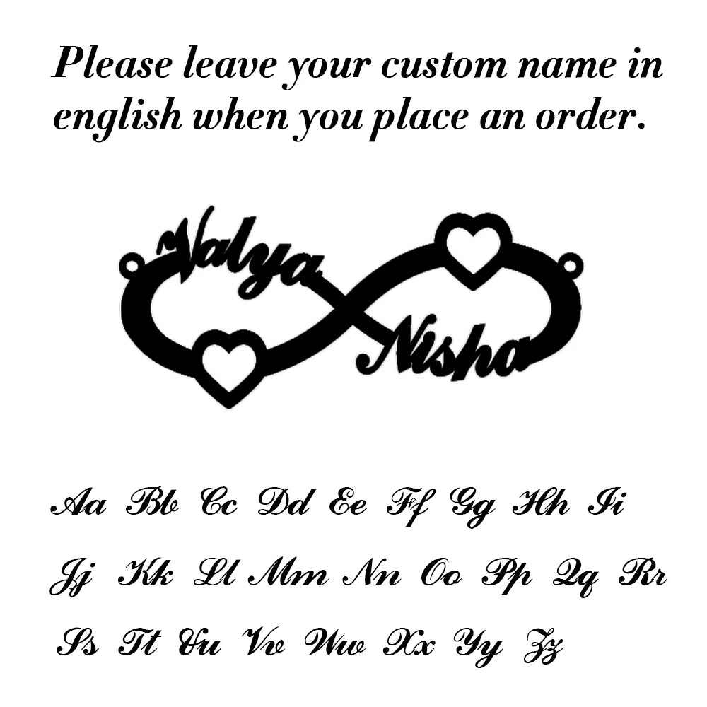 Infinite heart design with customizable names on a white background