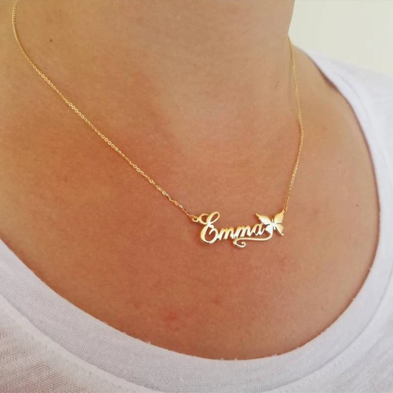 Personalized Butterfly Name Necklaces For Women Girl Favorite Jewelry Custom Ribbon Nameplate Choker Necklace Best Friends Gifts