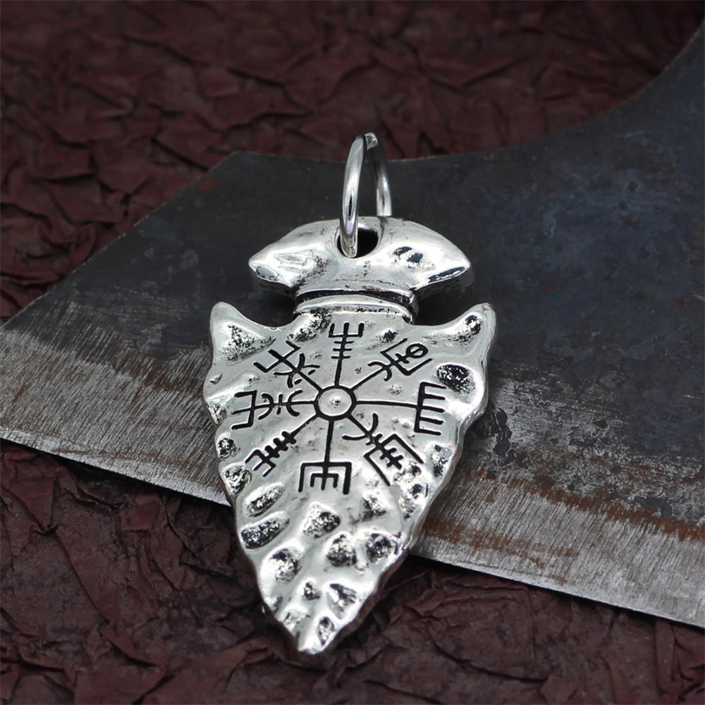 Men Viking Spear Compass Necklaces Norse Runes Amulet Helm of Awe Vegvisir Pendant Stainless Steel/Genuine Leather Chain Jewelry