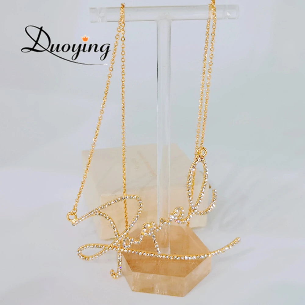 Duoying Initial Letters Pendant 925 Sterling Silver Zirconia Necklaces Women Personalized Rhinestone Necklace with Names