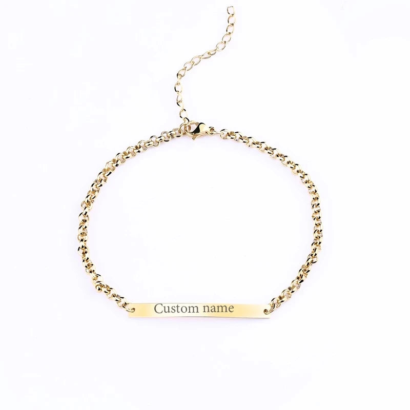Customized Bracelet For Women Gold Stainless Steel Adjustable Chain For Men Engraving Name Bangle Party  Fashion Gift Bar Chain