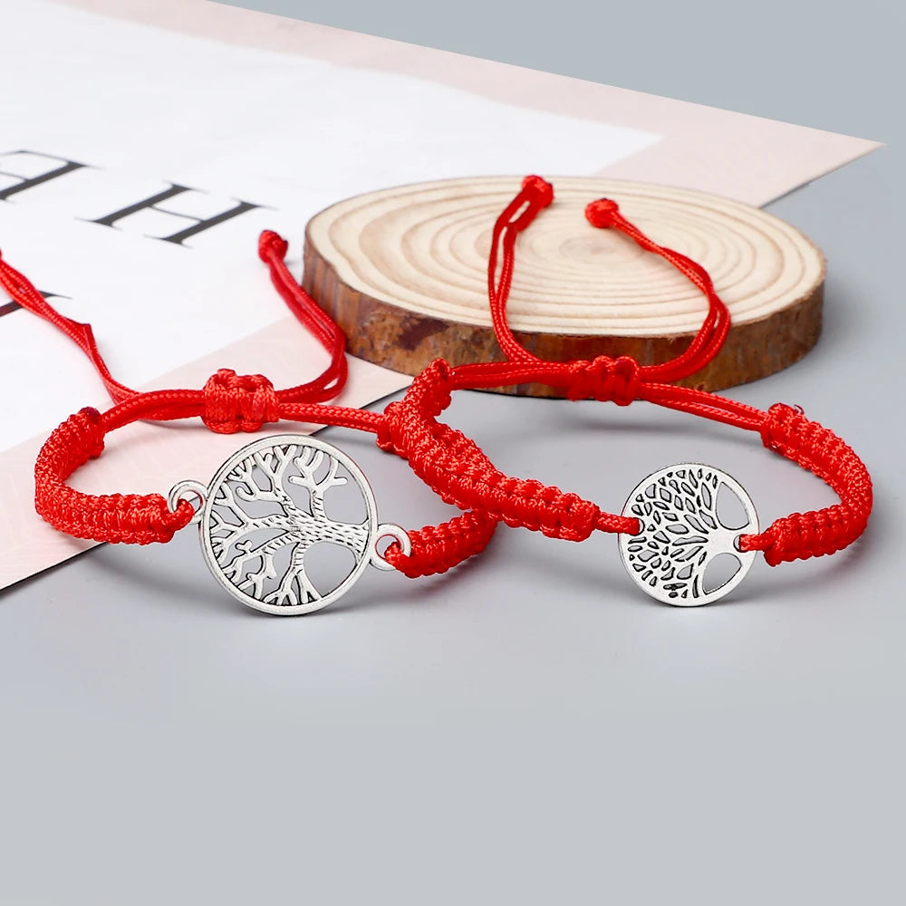 2pcs/set Red Black Life Tree Thread Bracelet Men Handwoven Braided Adjustable Tibetan Buddhist Bracelet Women Lover Jewelry Gift