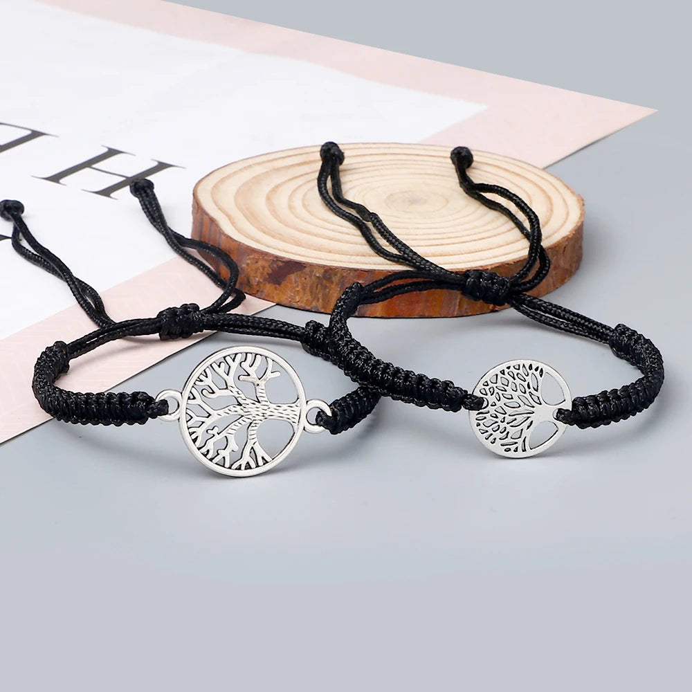 2pcs/set Red Black Life Tree Thread Bracelet Men Handwoven Braided Adjustable Tibetan Buddhist Bracelet Women Lover Jewelry Gift