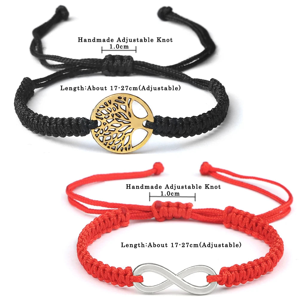 2pcs/set Red Black Life Tree Thread Bracelet Men Handwoven Braided Adjustable Tibetan Buddhist Bracelet Women Lover Jewelry Gift