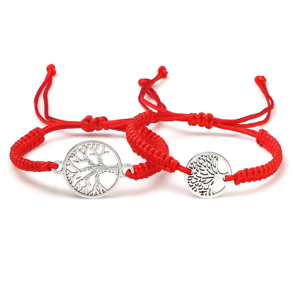 2pcs/set Red Black Life Tree Thread Bracelet Men Handwoven Braided Adjustable Tibetan Buddhist Bracelet Women Lover Jewelry Gift