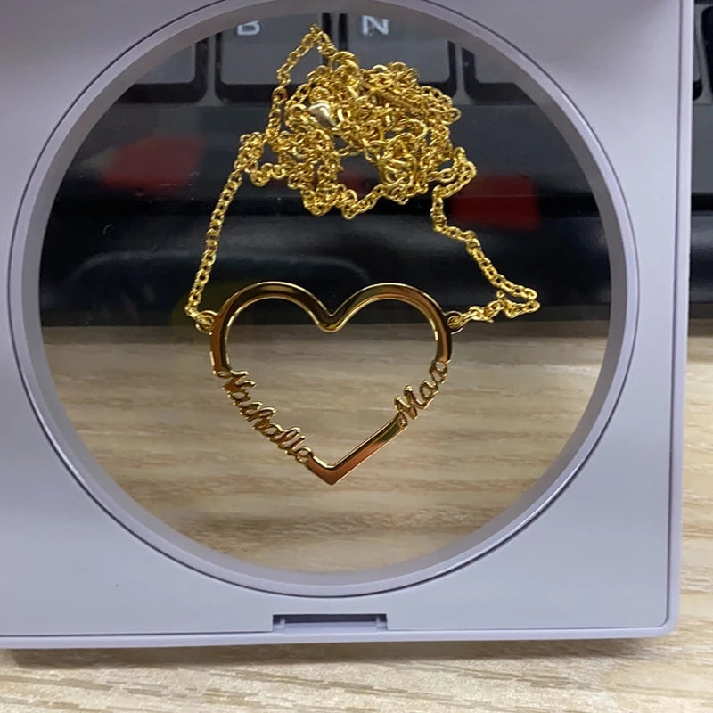 Personalized Double Name Gold Stainless Steel Necklaces Pandents Custom Heart Name Nameplate Necklace For Women Christmas Gift