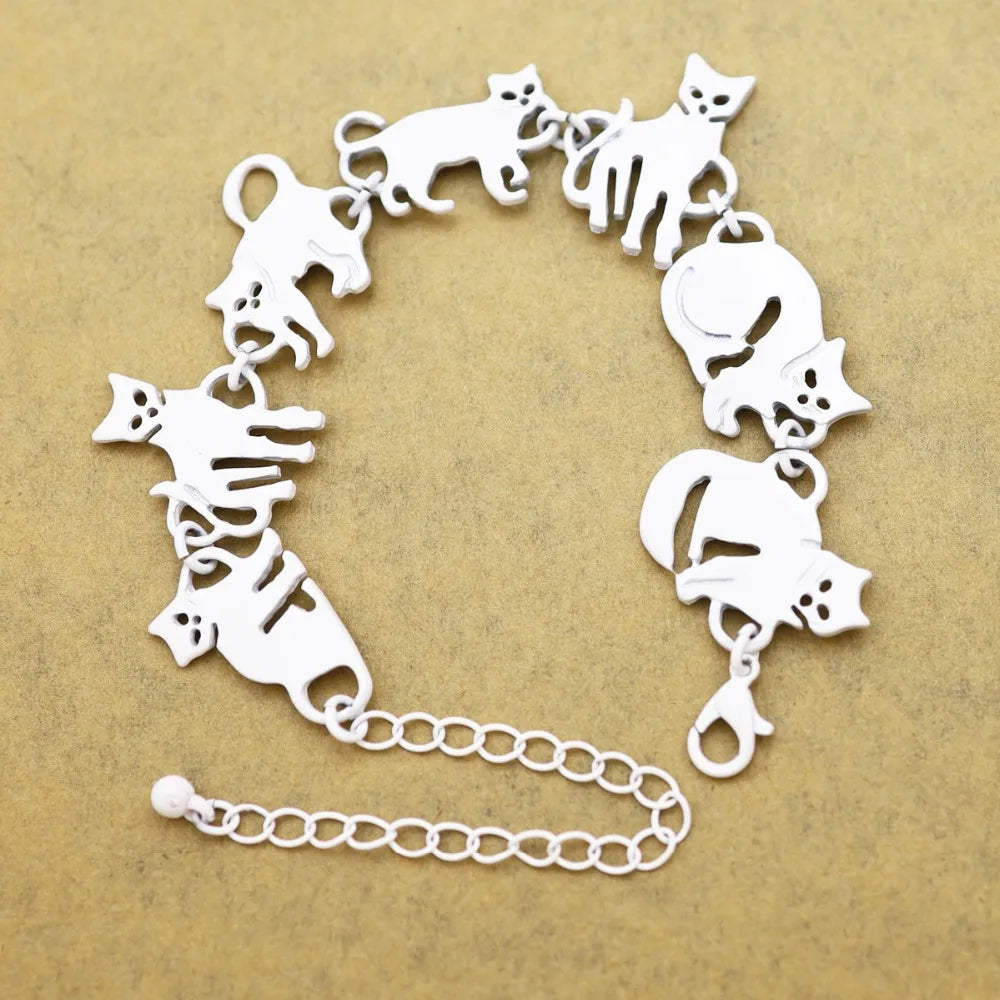 Cat Pendant Charm Chain Link Bracelets For Women Cowgirl Cuff Bangles Party Gift Fashion Jewelry Pulseira Feminina Dropshipping
