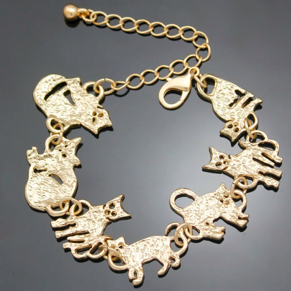 Cat Pendant Charm Chain Link Bracelets For Women Cowgirl Cuff Bangles Party Gift Fashion Jewelry Pulseira Feminina Dropshipping