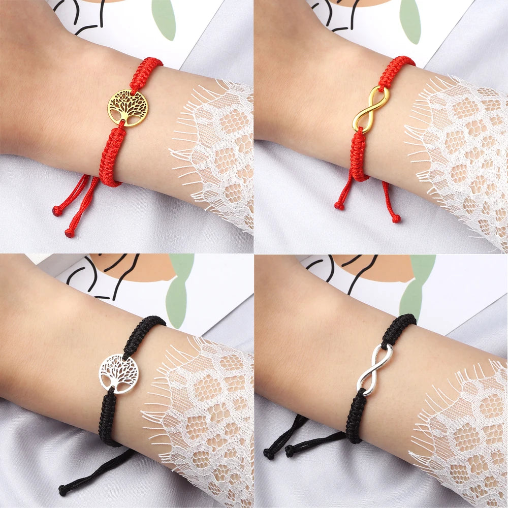 2pcs/set Red Black Life Tree Thread Bracelet Men Handwoven Braided Adjustable Tibetan Buddhist Bracelet Women Lover Jewelry Gift
