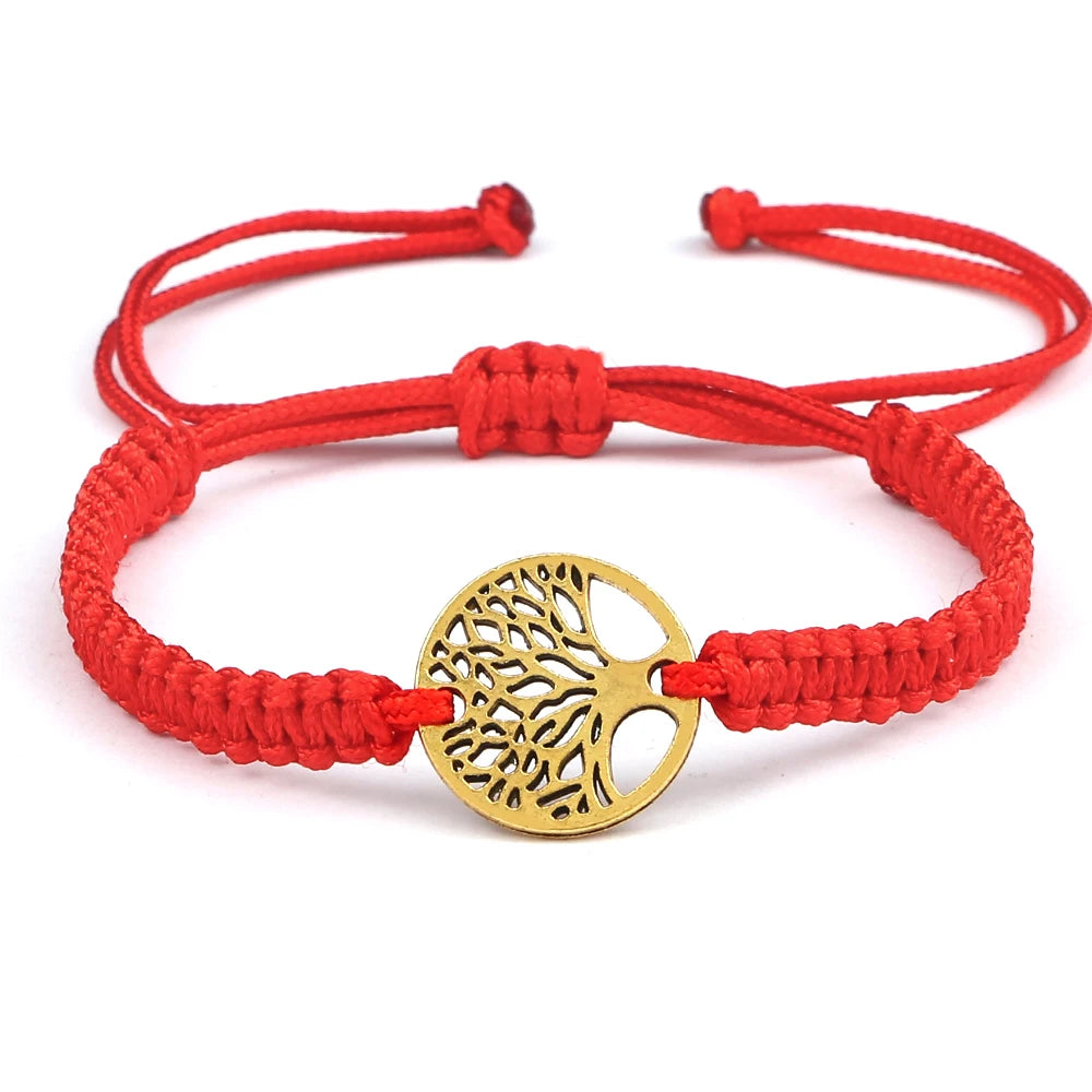 2pcs/set Red Black Life Tree Thread Bracelet Men Handwoven Braided Adjustable Tibetan Buddhist Bracelet Women Lover Jewelry Gift