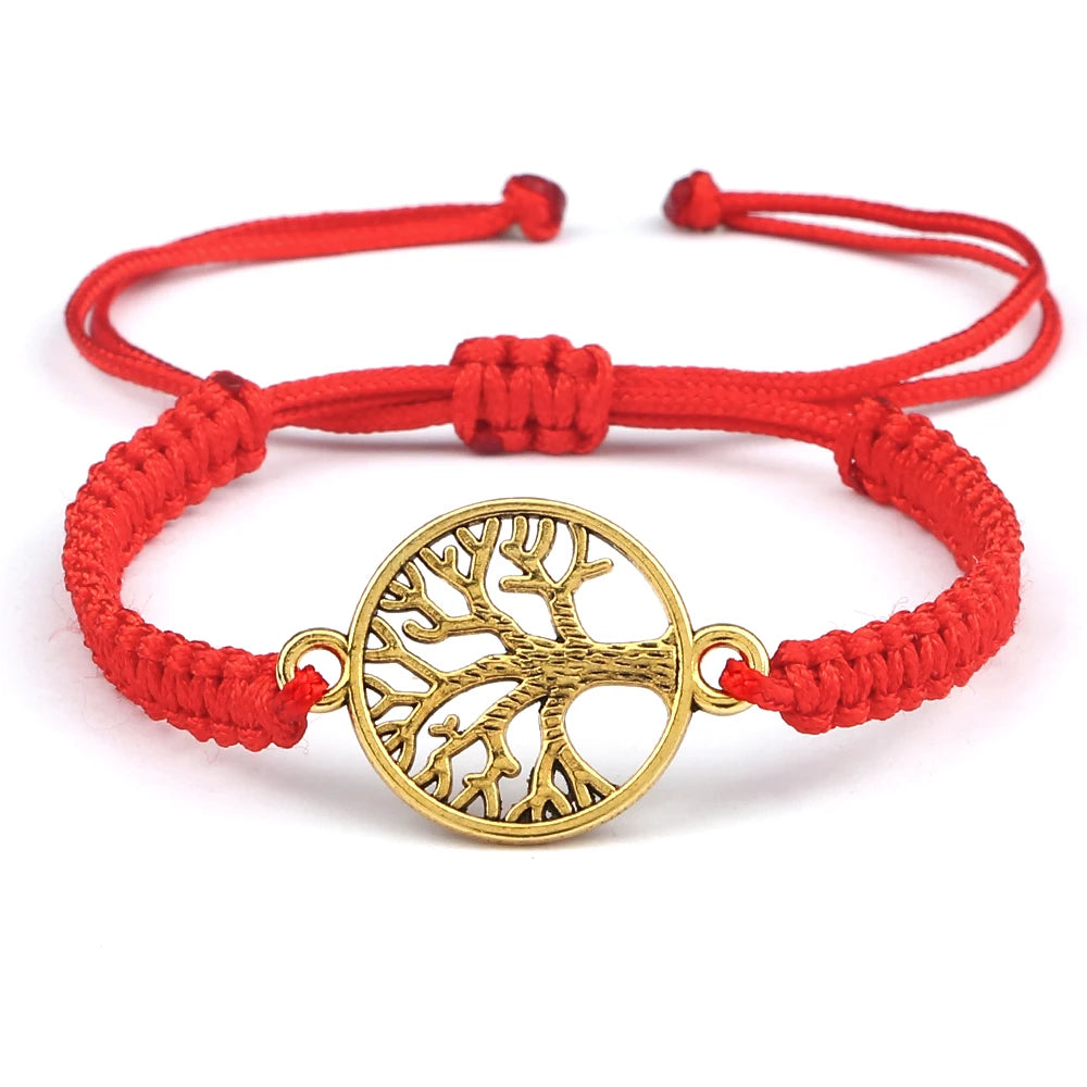 2pcs/set Red Black Life Tree Thread Bracelet Men Handwoven Braided Adjustable Tibetan Buddhist Bracelet Women Lover Jewelry Gift