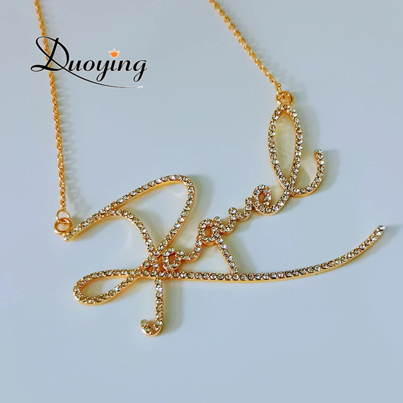 Duoying Initial Letters Pendant 925 Sterling Silver Zirconia Necklaces Women Personalized Rhinestone Necklace with Names