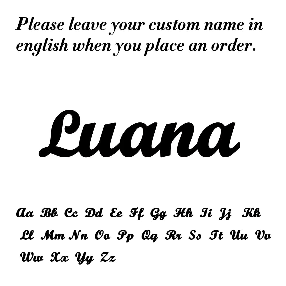 Text overlay with 'Luana' and a list of English alphabet letters on a white background.