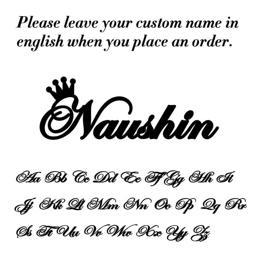 Decorative text with the name 'Naushin' and a crown symbol on a white background.