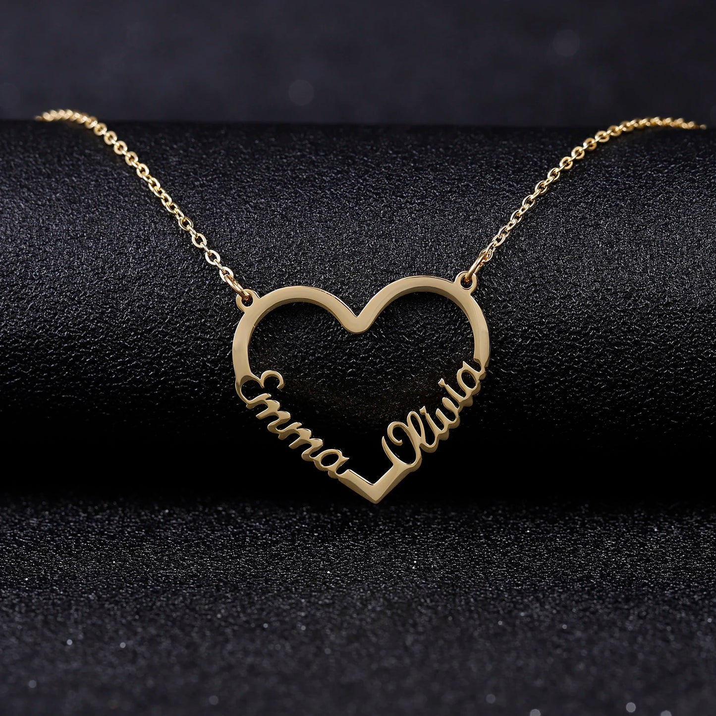 Personalized Double Name Gold Stainless Steel Necklaces Pandents Custom Heart Name Nameplate Necklace For Women Christmas Gift