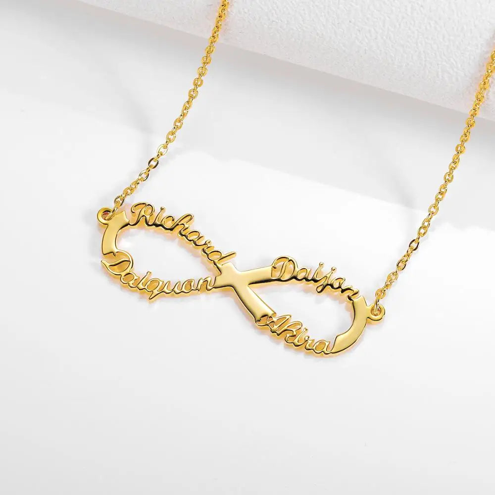 Customize Name Necklace Infinite loop Necklace Personalized Gold Stainless Steel Custom Name Jewelry1-4 Names Choker Women Gifts