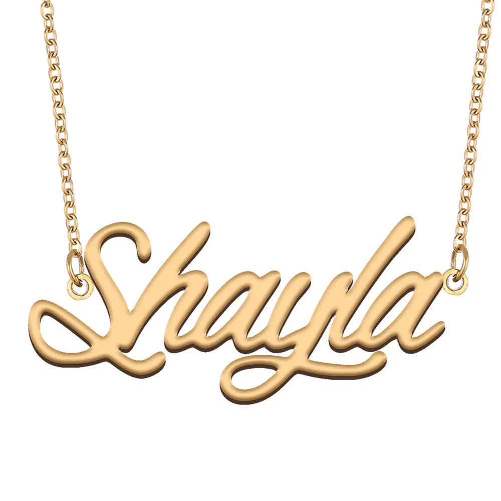 Shayla Name Necklace Personalised Gold Plated for Women Lightweight Nameplate Stainless Steel Daily Wear for Mom Birthday Gift