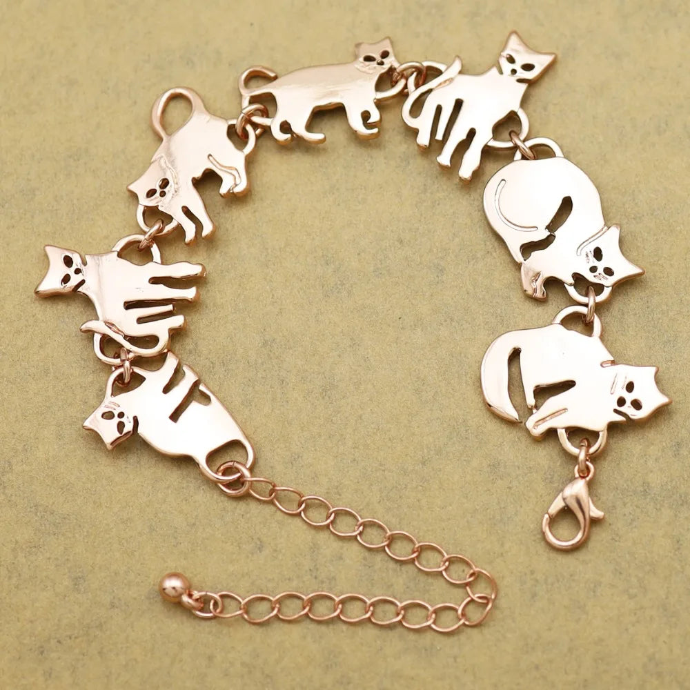 Cat Pendant Charm Chain Link Bracelets For Women Cowgirl Cuff Bangles Party Gift Fashion Jewelry Pulseira Feminina Dropshipping
