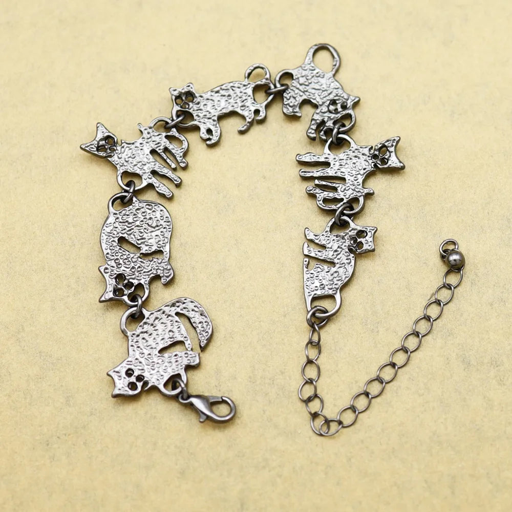 Cat Pendant Charm Chain Link Bracelets For Women Cowgirl Cuff Bangles Party Gift Fashion Jewelry Pulseira Feminina Dropshipping